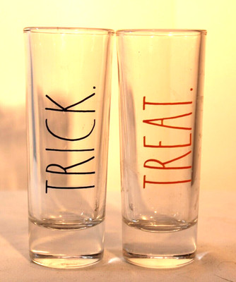 Rae Dunn Trick and Treat 4 oz. shot glasses 4'' Barware Halloween Pair