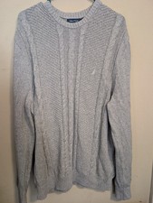 Vintage '90s NAUTICA Men's Chunky Cotton Cable Knit Crewneck Sweater Gray LARGE