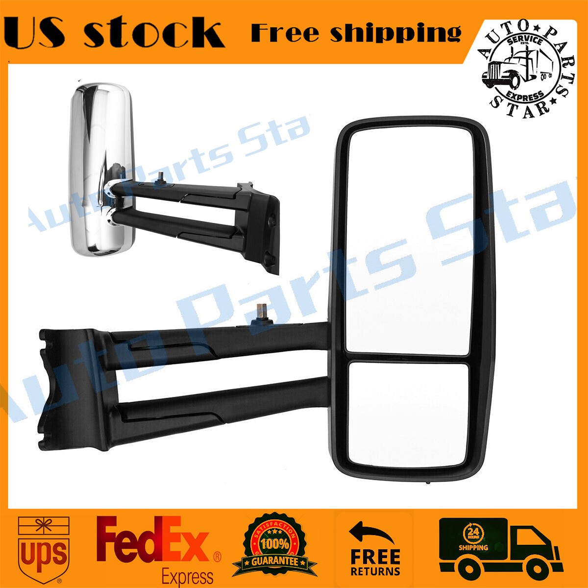 Door Mirror Chrome Heated WITH Arm  Right Side For KENWORTH 