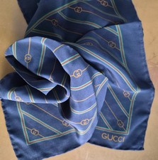 Gucci pocket square silk scarf logo blue pre owned