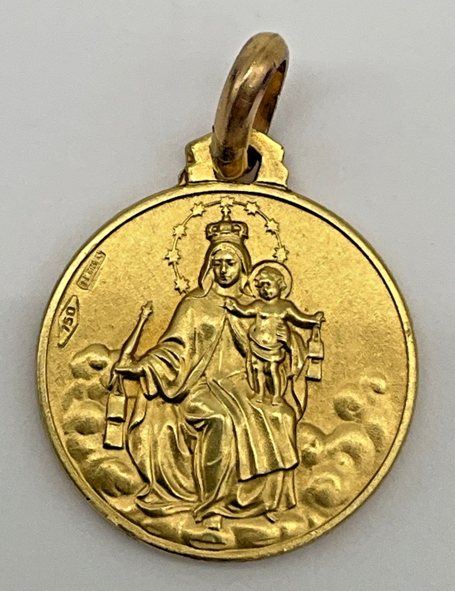 18K Yellow Gold Our Lady of Mount Carmel Religious Medal/Pendant | eBay