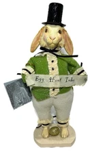 NEW W/ Tag Bethany Lowe Easter Bunny Rabbit Glitter Top Hat Egg Hunt Banner 11"