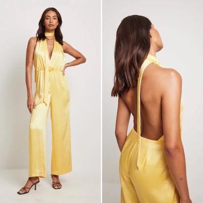 NWT NA-KD Open Back Satin Jumpsuit XXS Molly Rustas Sexy 