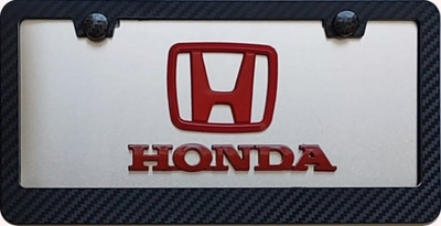#ad #ad Honda 3d Red Logos License Plate ABS Carbon Fiber Frame Free Key Chain $55.00