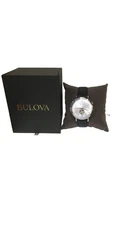 Bulova Aerojet, Stainless Steel Black Leather Automatic Men's Watch - 96A315