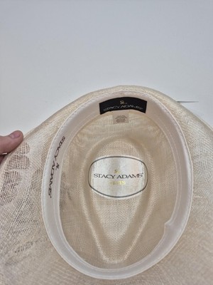 Stacy Adams Hat Fedora Fitted Mens M Beige Straw Feather 
