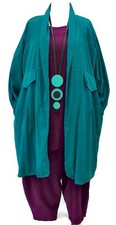Plus Size La Bass Petrol Cotton Cord 2 Pockets Oversized Long Jacket Size 26-30