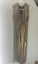 Ellison Metallic Gold Sleeveless Jumpsuit - Womens Elegant  Chic