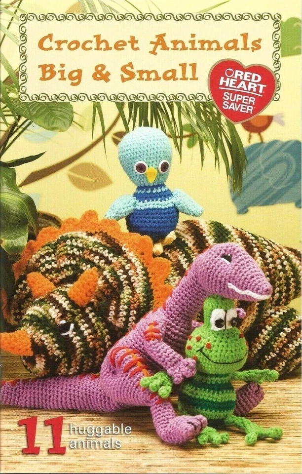 Crochet Animals Big & Small 11 plush designs monkey frog bird dog dino elephant+ - Image 2 of 2