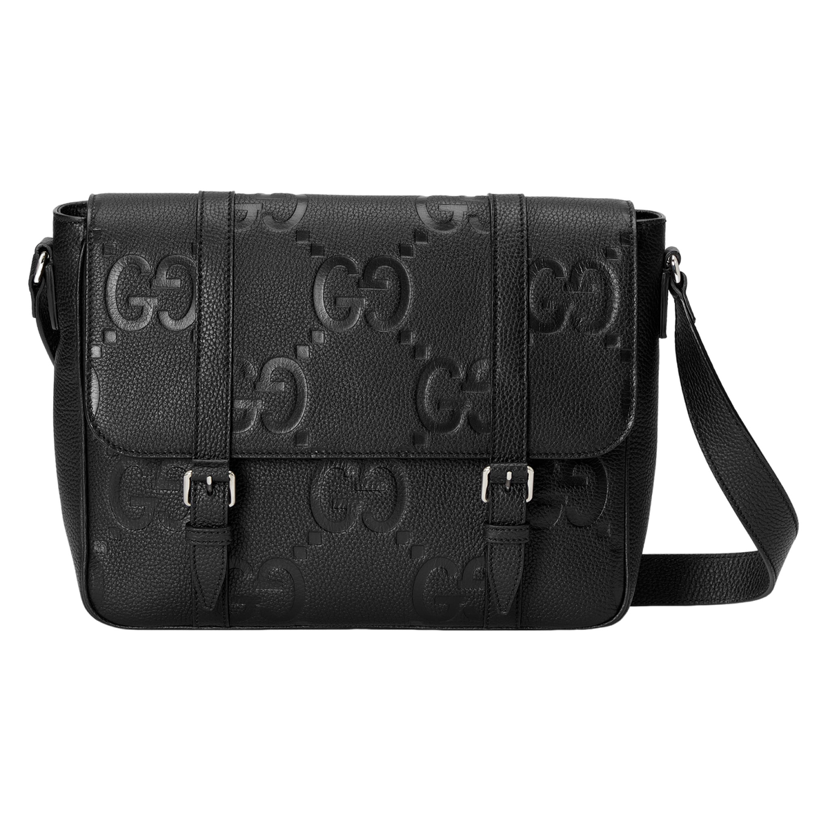 GUCCI Jumbo GG Medium $2750 Black Leather Messenger Bag New
