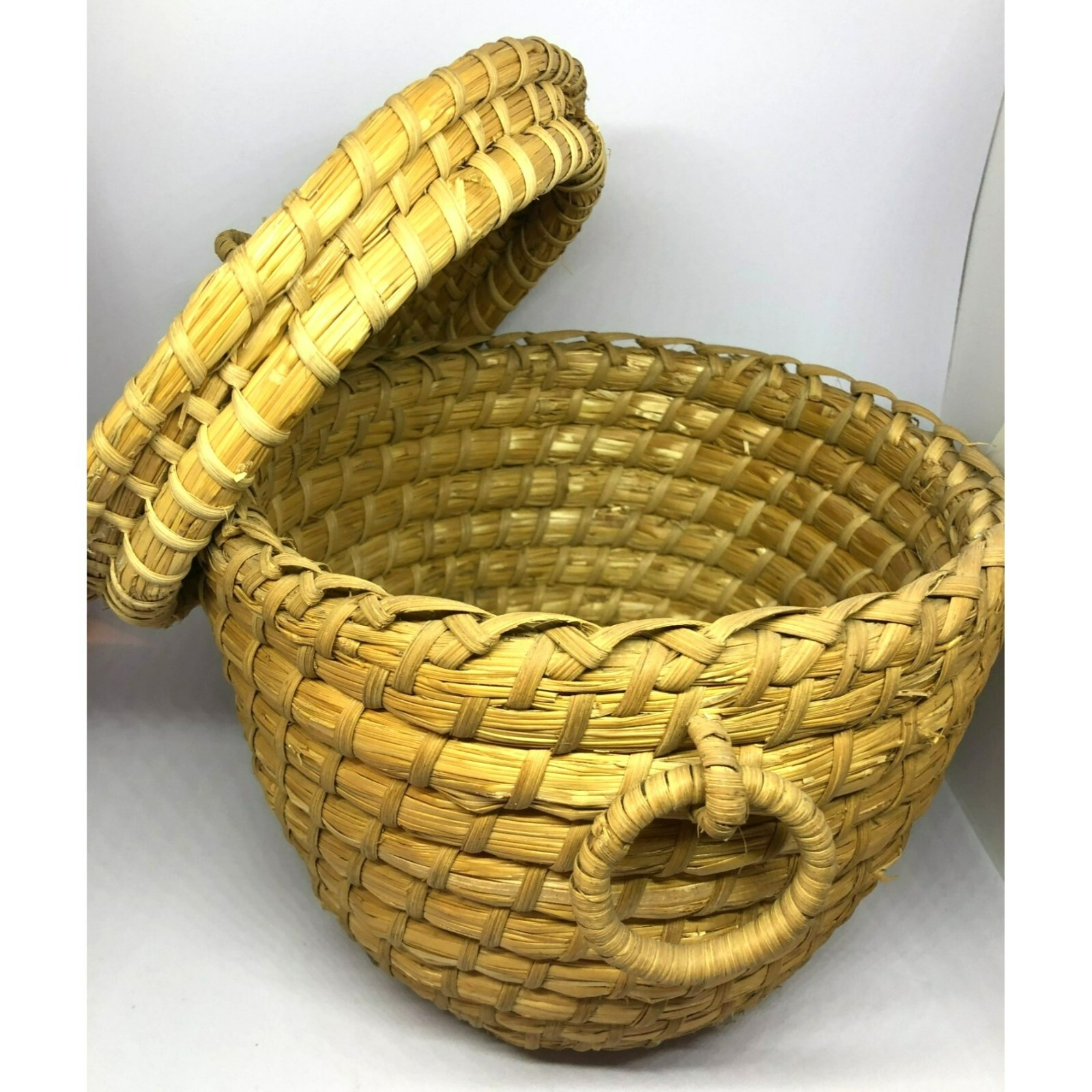 HandWoven Basket with Lid and Handles, 10" Round, 8 1/4" Tall