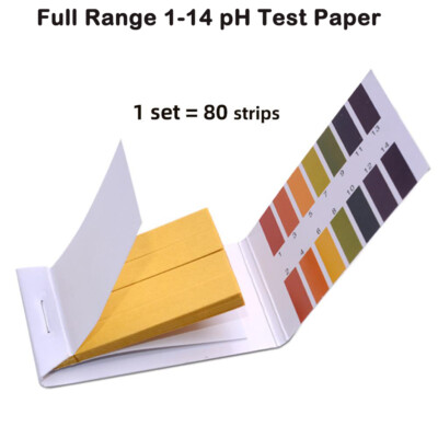80 Strip Full Range Alkaline Acid 1-14 PH Universal Indicator Test Paper Kit