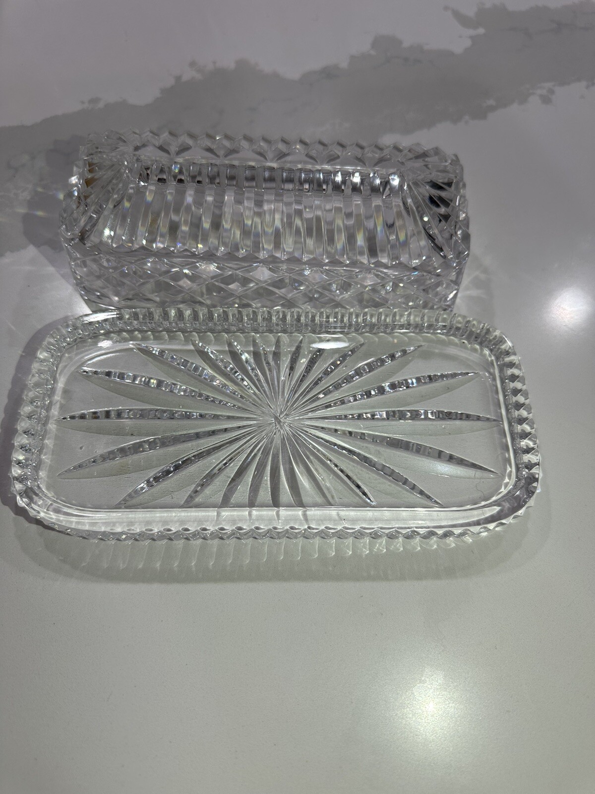 Beautiful VTG Waterford Hand Cut Crystal Covered Butter Dish With