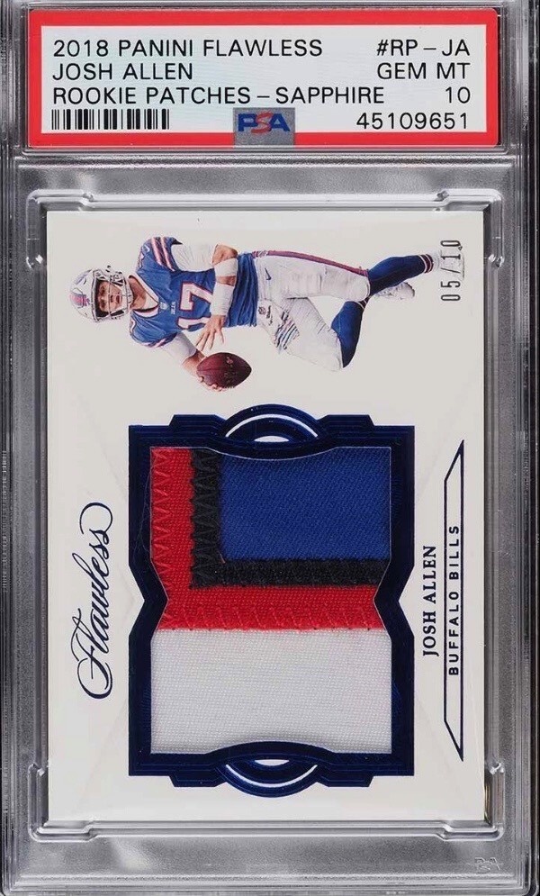 2018 Panini Flawless Josh Allen Rookie Patches - Sapphire /10 PSA 10 GEM MINT