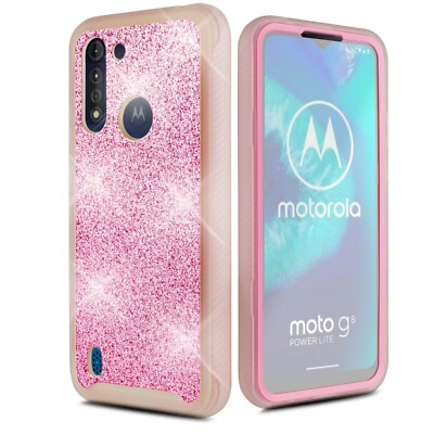 For Motorola Moto G8 Power Lite Case Shiny Glitter Bling Cover Built in Screen