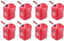 8 Midwest 6610 6 Gallon Red Plastic Gas Cans Containers w Spill Proof Spouts