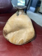 Andrew Bergloff MCM Stoneware Pottery Vase Bottle Partly Glazed W/Skips Abstract