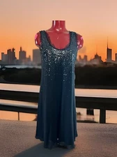 NICOLE MILLER COLLECTION Silk Shift A Line Dress Accent Black Sequins SIZE M