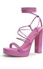Chunky Strappy Platform Heels Lace Up Block Heels Open Toe High Heel Sandals