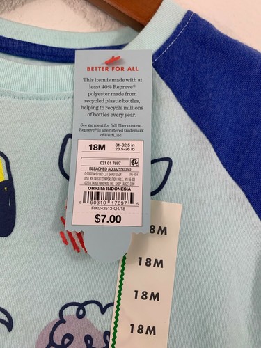 NWT Girls Size 18M Cat & Jack Long Sleeve T-Shirt Crew Neck Aqua Tee Unisex - Picture 7 of 7