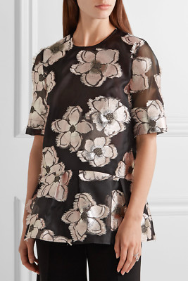 トップス eLLa lantern flower race blouse (black) $1295 NEW LELA ROSE Metallic Floral Fil Coupe Flounce Top Blouse