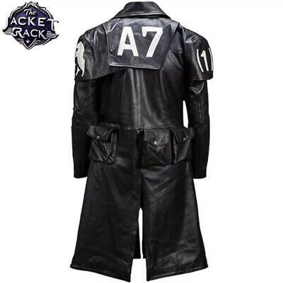 A7 Fallout New Vegas Ranger Military Black Leather Trench A7 Fallout New Vegas Ranger Military Black Leather Trench