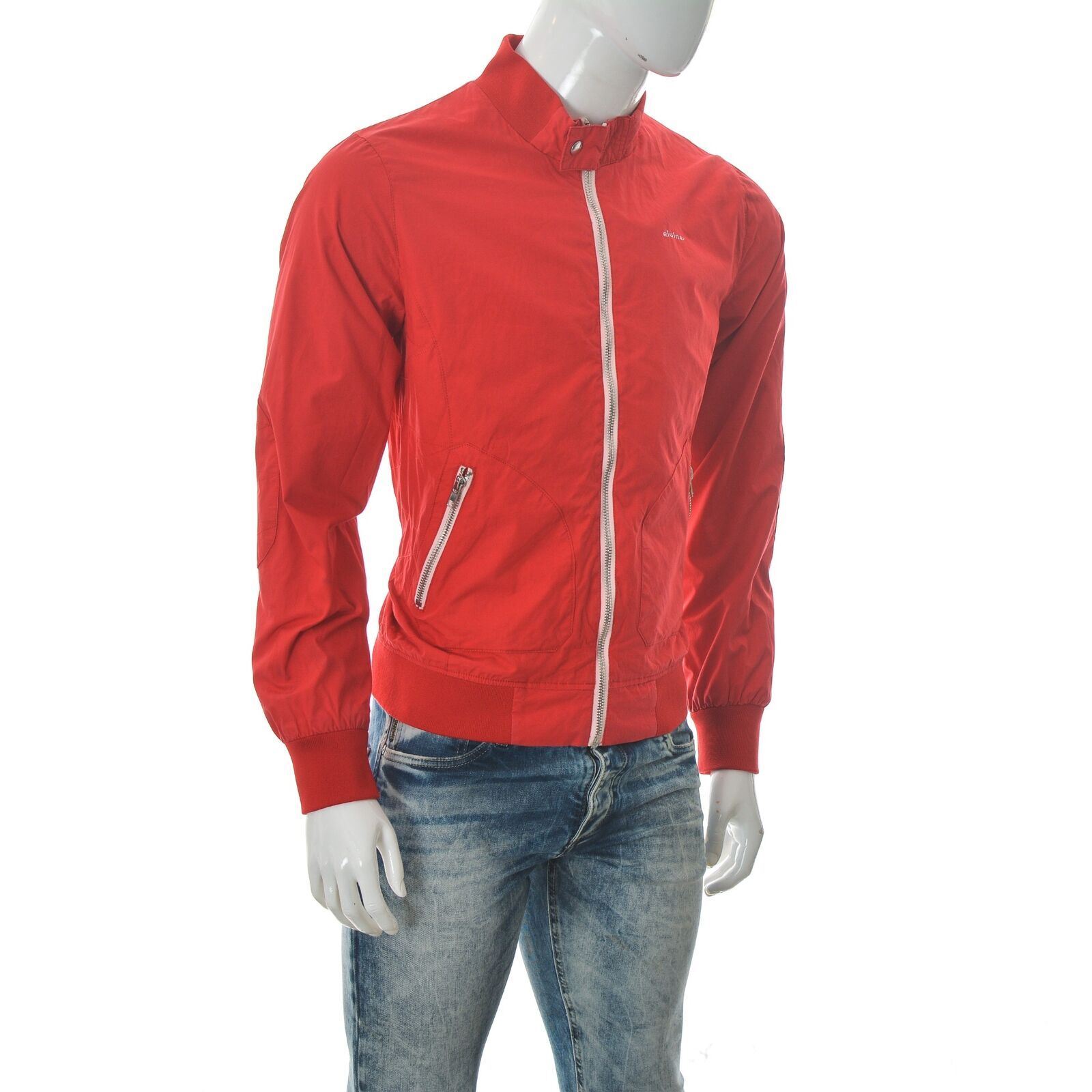 Elvine Men's Stand Up Collar Jacket Full Zip Outdoor Plain Red Bomber