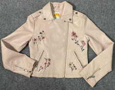C C California Jacket Girls 10 Leather Floral Long Sleeve Zipper Pink Pockets