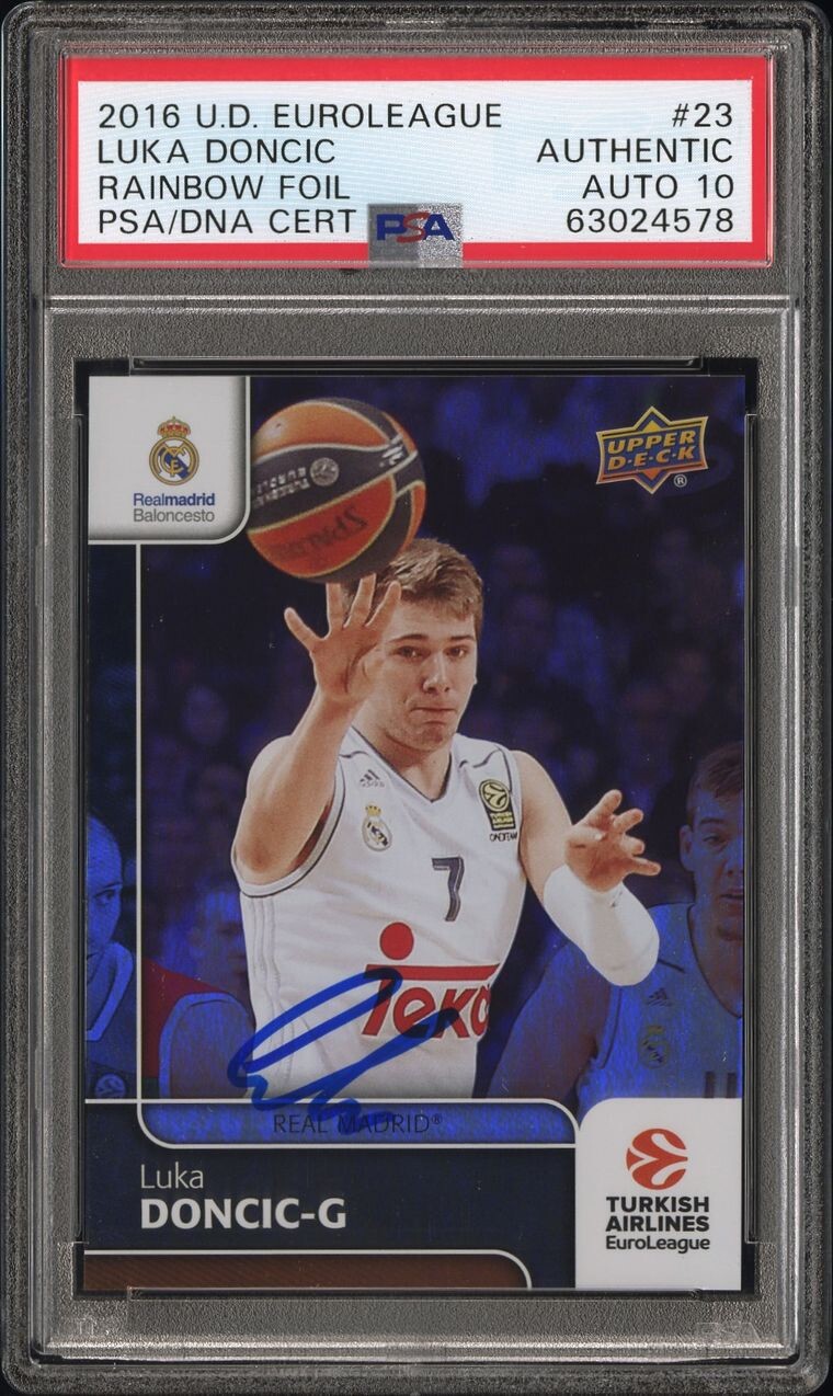 LUKA DONCIC SIGNED MAVERICKS 2016 UPPER DECK RAINBOW FOIL PSA/DNA AUTO 10