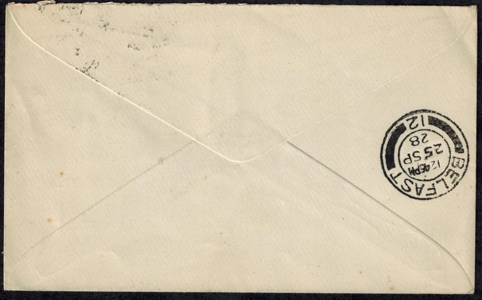Great Britain 1928 Flying Boat Cacheted Cover w/1/2d & 2d & Belfast Backstamp - Image 3 of 3