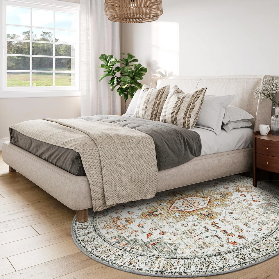 Ultra-Thin Washable Round Rug - 6ft Large Living Room Circle Area Rugs, Vinta... - Image 2 of 4