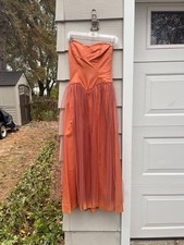 Vintage 1950s Orange Tulle Strapless Cupcake Evening Prom Dress Princess Size XS
