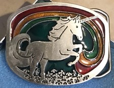 Unicorn Rainbow Belt Buckle Boho Mythical Vintage 70s Enamel