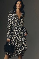 Farm Rio Palermo Long-Sleeve Belted Midi Dress Size Small