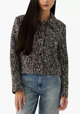 Jason Wu Tweed Crop Jacket Size 6 Black White Patch Pockets Fall City Chic Cool