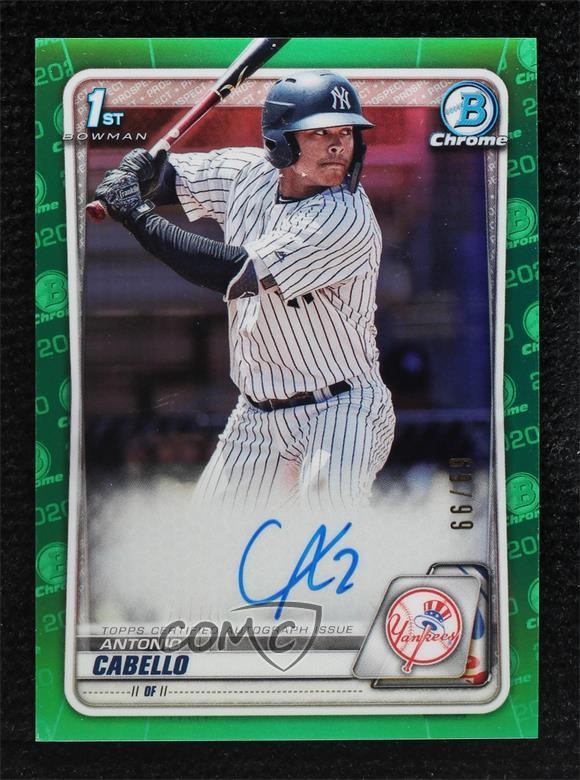 2020 Bowman Chrome Prospect Green Refractor 69/99 Antonio Cabello Auto 2a9