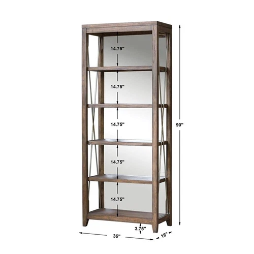Uttermost Delancey 5-Shelf Wood and Metal Bookcase in Weathered Oak and Pewter - Picture 7 of 7