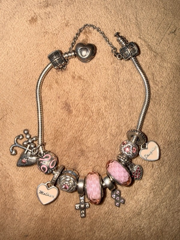 Authentic -Retired Pandora Bracelet with Vintage Cancer Awareness Charms 925