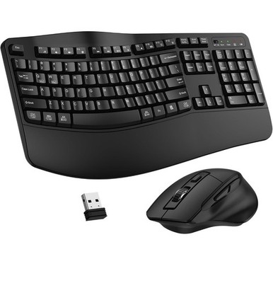 Combo De Teclado Y Mouse Inalámbrico, Teclado Ergonómico De Tamaño Completo