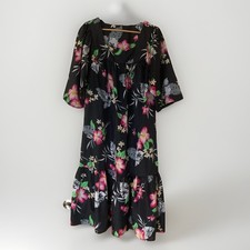 Vtg Womens A Touch Of Hawaii Muumuu Dress Black Hibiscus Tropical Print Size XL