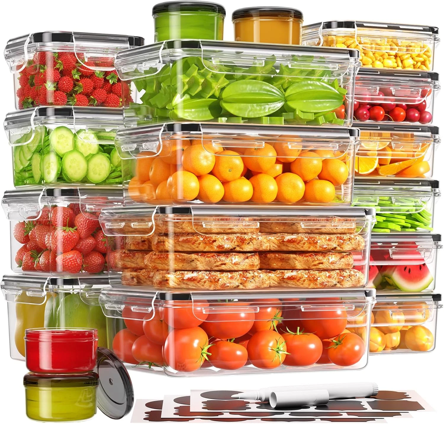 36-Piece Food Storage Containers with Lids(18 Container & 18 Lid), Plastic Food