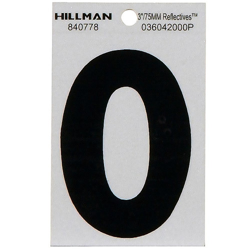 Hillman 3" Adhesive House Number 0 Black and Silver 840778