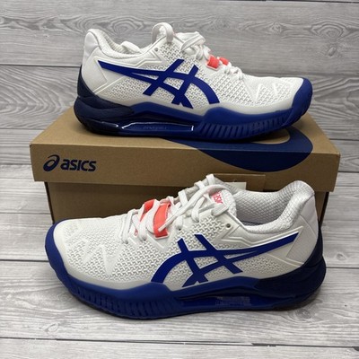 Asics Gel Resolution 8 Damen Tennisschuhe UK 3 EU 35,5 Weiß Blau Turnschuhe Neu mit Karton