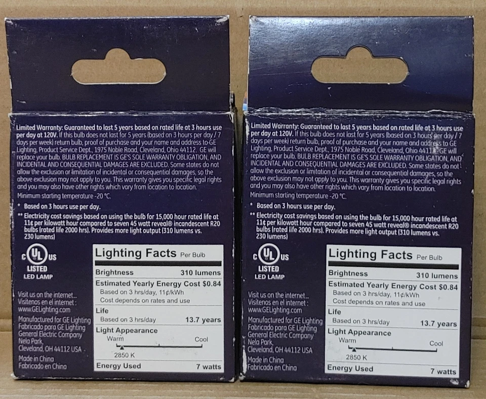 GE Reveal 45W Dimmable R20 LED Indoor Floodlight Bulb 310 lumens 45678 Set Of 2 - Image 2 of 3