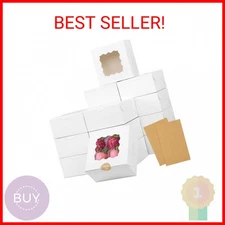 Moretoes 30pcs Bakery Boxes, 6x6x3 Inches Cookie Box with Window, White Treat Co