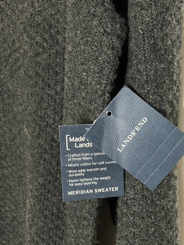 Suéter de lana LAND’S END para hombre L 42-44 carbón tejido gofre falso tortuga Henley Bl. Foto 4 de 4