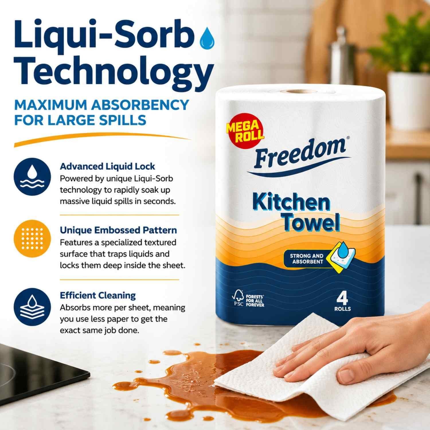 Freedom Rhino Kitchen Towels - 6 Jumbo Rolls - 2-Ply Super Strong Absorbent Paper - Image 4