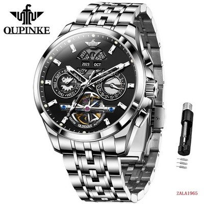 Oupinke Mechanical Automatic Men s Watch, Tourbillon, Full Calendar, Waterproof