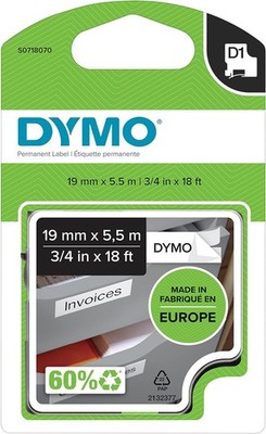 DYMO D1 Schriftband 19 mm x 5,5 m Polyester weiß