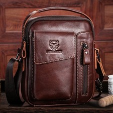LEBULLBRO Men s Leather Chest Bag Genuine Cowhide Handbag Crossbody Sling Pouch